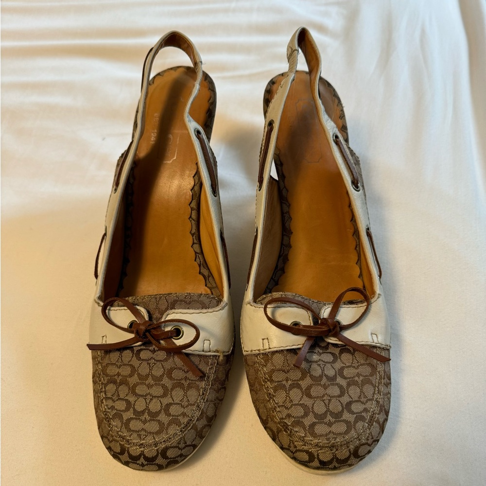 Vintage Coach Brown Monogram Wedges